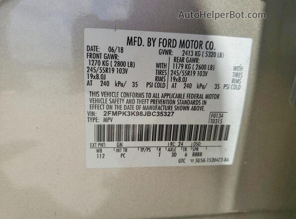 2FMPK3K98JBC35327 2018 FORD EDGE Gold Панорамний вид салону 360°