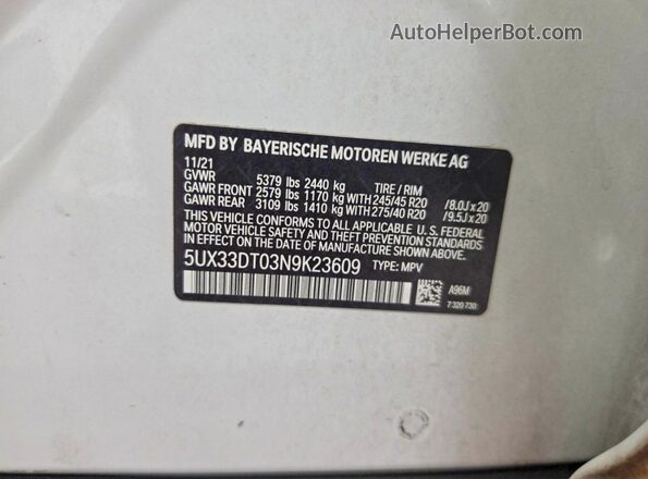 5UX33DT03N9K23609 2022 BMW X4 Белый Вид задней части салона
