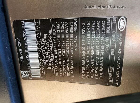 SALWR2RV2JA405811 2018 LAND ROVER RANGE Tan 