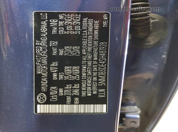 5NMJB3DE4SH481928 2025 HYUNDAI TUCSON Blue VIN կոդի պիտակի տեսք