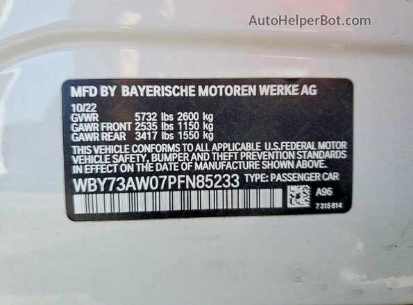 WBY73AW07PFN85233 2023 BMW I4 Белый 
