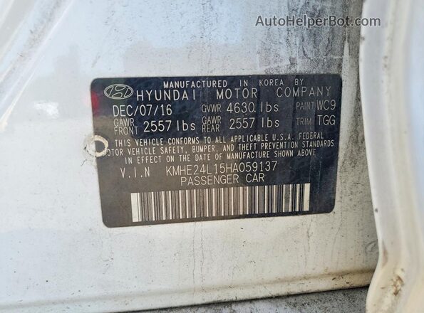 KMHE24L15HA059137 2017 HYUNDAI SONATA White 