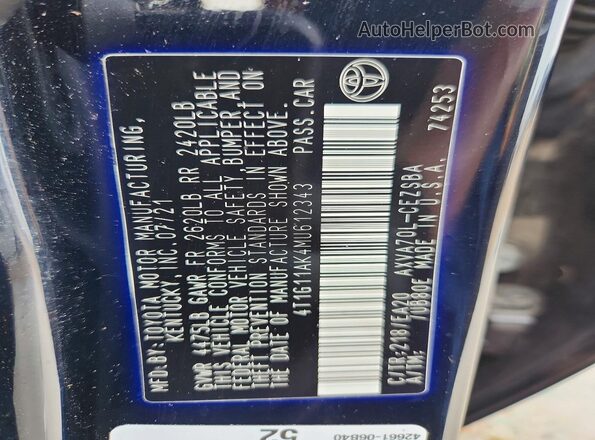 4T1G11AK4MU612343 2021 TOYOTA CAMRY Black 