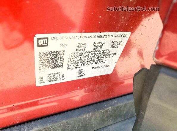 3GKALYEV7NL197262 2022 GMC TERRAIN Red Vista interior de 360 grados