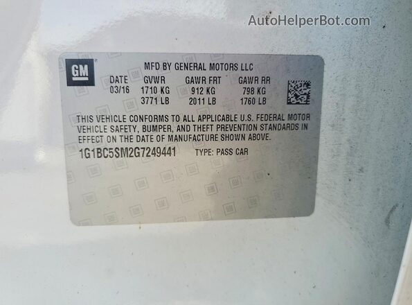 1G1BC5SM2G7249441 2016 CHEVROLET CRUZE White Widok naklejki z numerem VIN
