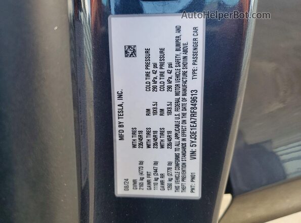 5YJ3E1EA7RF849613 2024 TESLA MODEL 3 Серый Панорамный вид салона 360°