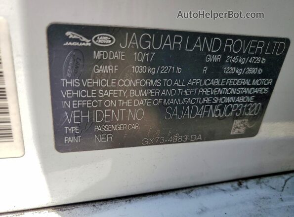 SAJAD4FN5JCP31320 2018 JAGUAR XF White Вид наклейки з VIN-кодом