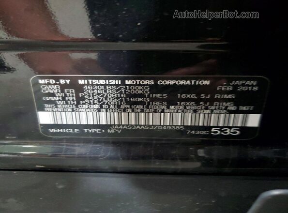 JA4AS3AA5JZ049385 2018 MITSUBISHI ECLIPSE Black Вид наклейки з VIN-кодом