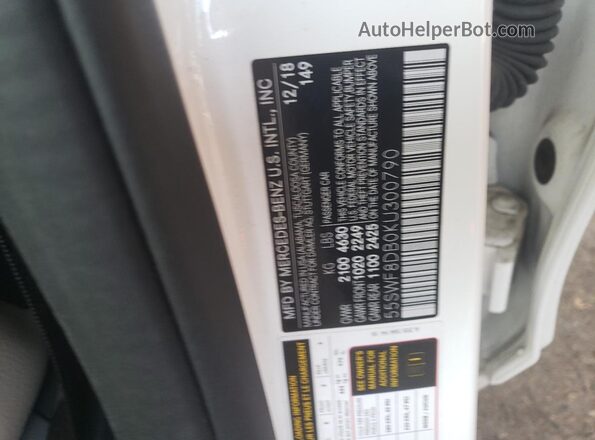 55SWF8DB0KU300790 2019 MERCEDES-BENZ C White VIN կոդի պիտակի տեսք