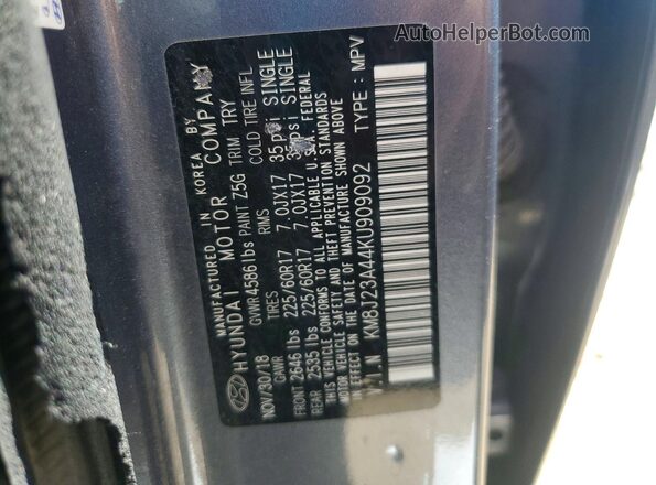 KM8J23A44KU909092 2019 HYUNDAI TUCSON Gray 