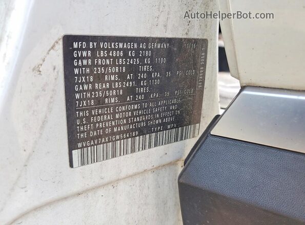 WVGAV7AX7GW564189 2016 VOLKSWAGEN TIGUAN White Vista interior de 360 grados