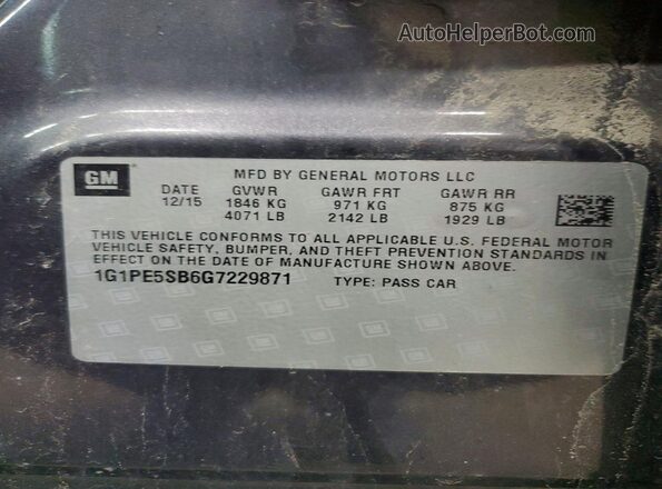 1G1PE5SB6G7229871 2016 CHEVROLET CRUZE Charcoal Vista de la etiqueta del VIN