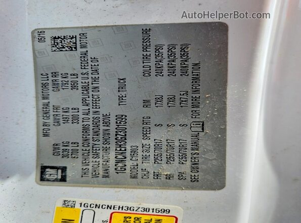 1GCNCNEH3GZ301599 2016 CHEVROLET SILVERADO White Widok naklejki z numerem VIN