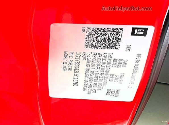 1G1Y83D42L5115760 2020 CHEVROLET CORVETTE Красный Вид задней части салона
