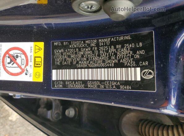 58ABK1GG9HU065448 2017 LEXUS ES Blue VIN sticker view
