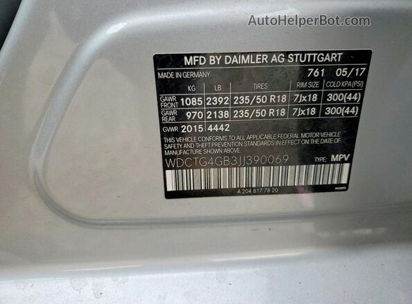 WDCTG4GB3JJ390069 2018 MERCEDES-BENZ GLA Silver 