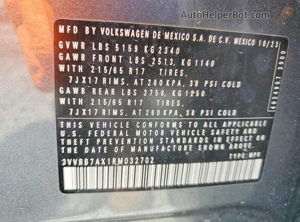 3VVRB7AX1RM032702 2024 VOLKSWAGEN TIGUAN Gray 