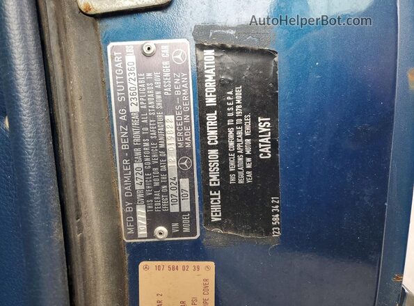10702412019822 1978 MERCEDES-BENZ 450 Blue Widok naklejki z numerem VIN