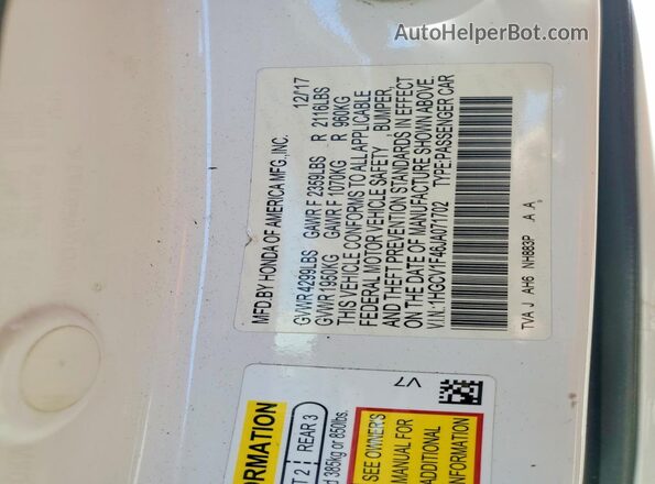 1HGCV1F46JA071702 2018 HONDA ACCORD White 