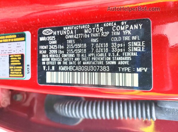 KM8HBCAB0SU307383 2025 HYUNDAI KONA Red 