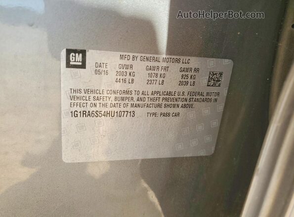 1G1RA6S54HU107713 2017 CHEVROLET VOLT Gray 