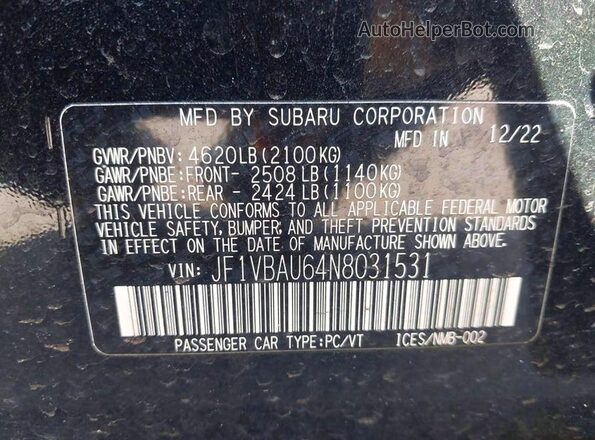 JF1VBAU64N8031531 2022 SUBARU WRX Black Rear interior view