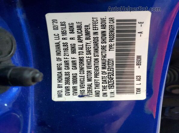 19XZE4F52LE012231 2020 HONDA INSIGHT Blue 