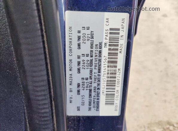 JM1GJ1U57G1411567 2016 MAZDA 6 Blue Widok naklejki z numerem VIN
