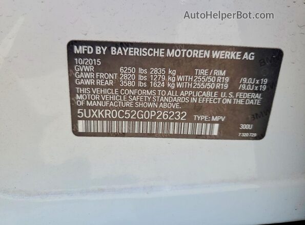 5UXKR0C52G0P26232 2016 BMW X5 White სალონის 360-გრადუსიანი ხედი