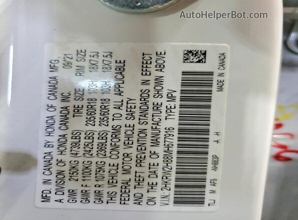 2HKRW2H88MH677916 2021 HONDA CR-V White 