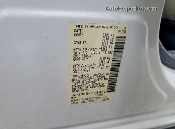 5N1AZ2DS5LN143921 2020 NISSAN MURANO White 