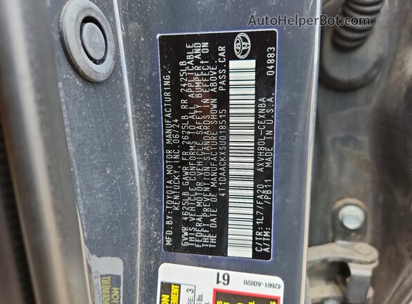 4T1DAACKXSU018515 2025 TOYOTA CAMRY Gray Widok naklejki z numerem VIN