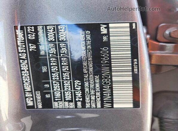 W1N4M4GB2NW196606 2022 MERCEDES-BENZ GLB-CLASS Gray 