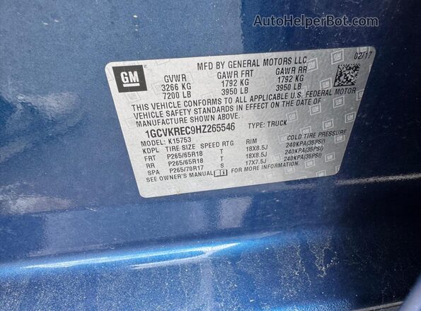 1GCVKREC9HZ265546 2017 CHEVROLET SILVERADO Blue 