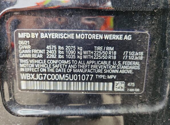 WBXJG7C00M5U01077 2021 BMW X1 Black Widok naklejki z numerem VIN