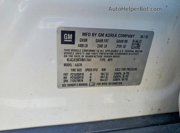 KL4CJESB7KB917041 2019 BUICK ENCORE Белый Панорамный вид салона 360°