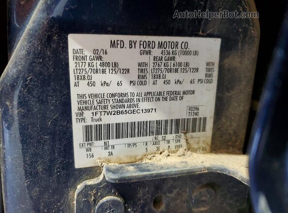 1FT7W2B65GEC13971 2016 FORD F250 Blue VIN sticker view