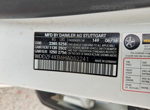 WDDZF4KB6HA052241 2017 MERCEDES-BENZ E White VIN կոդի պիտակի տեսք
