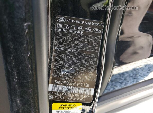 SALVP2BG2HH235738 2017 LAND ROVER RANGE Черный 