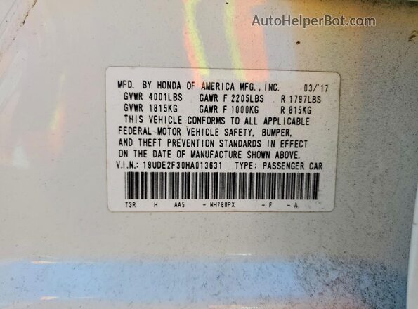 19UDE2F30HA013631 2017 ACURA ILX White Engine compartment view