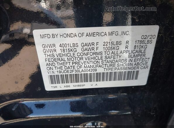 19UDE2F30LA004209 2020 ACURA ILX Black Engine compartment view