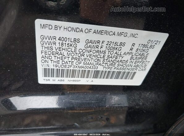 19UDE2F3XMA004333 2021 ACURA ILX Черный Вид подкапотного пространства
