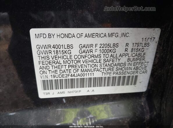 19UDE2F44JA001111 2018 ACURA ILX Black Widok komory silnika