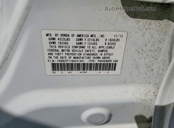 19UDE2F71GA021691 2016 ACURA ILX White Вид підкапотного простору