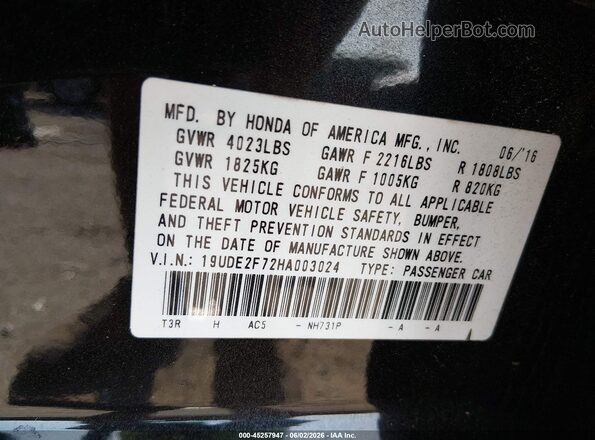 19UDE2F72HA003024 2017 ACURA ILX Black ძრავის განყოფილების ხედი