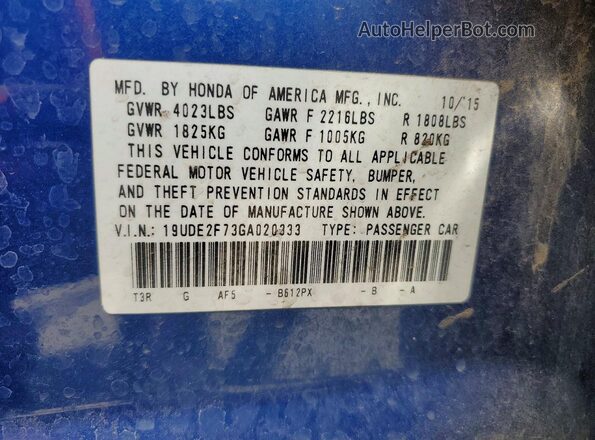 19UDE2F73GA020333 2016 ACURA ILX Blue Engine compartment view