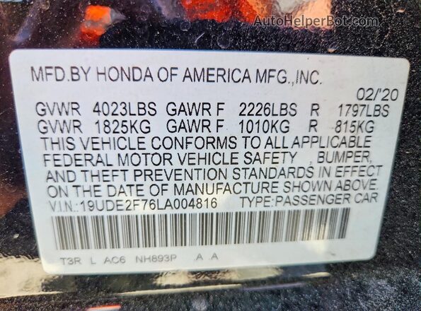 19UDE2F76LA004816 2020 ACURA ILX Black ძრავის განყოფილების ხედი