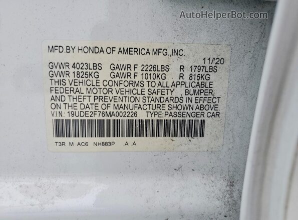 19UDE2F76MA002226 2021 ACURA ILX White 