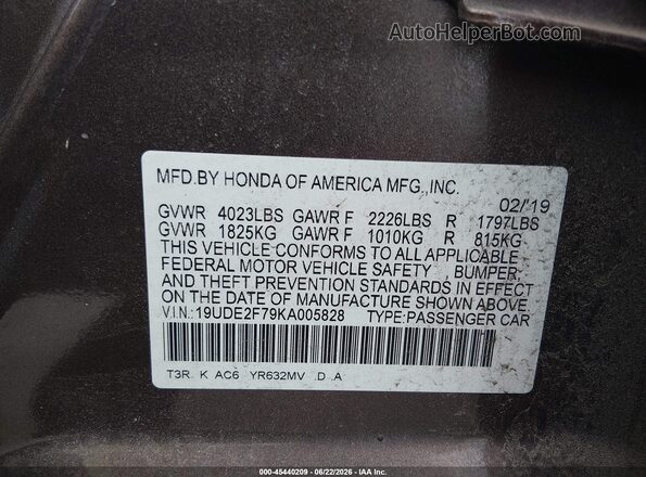 19UDE2F79KA005828 2019 ACURA ILX Brown Вид підкапотного простору
