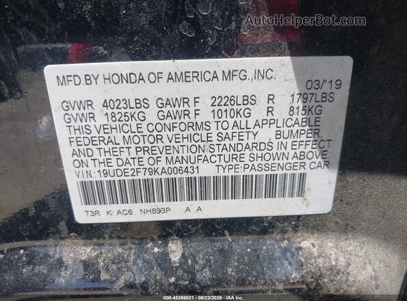 19UDE2F79KA006431 2019 ACURA ILX Black ძრავის განყოფილების ხედი